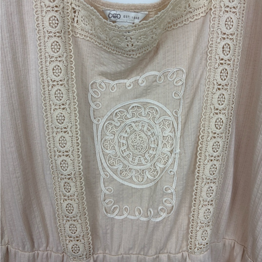 Cato Beige Boho Maxi Dress w/ lace and embroidery size 18/20 NWOT lagenlook - Picture 5 of 13